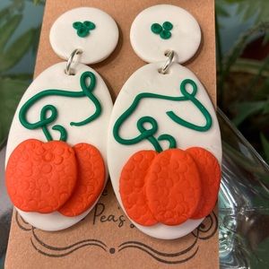 White dangles with textured Fall Pumpkins